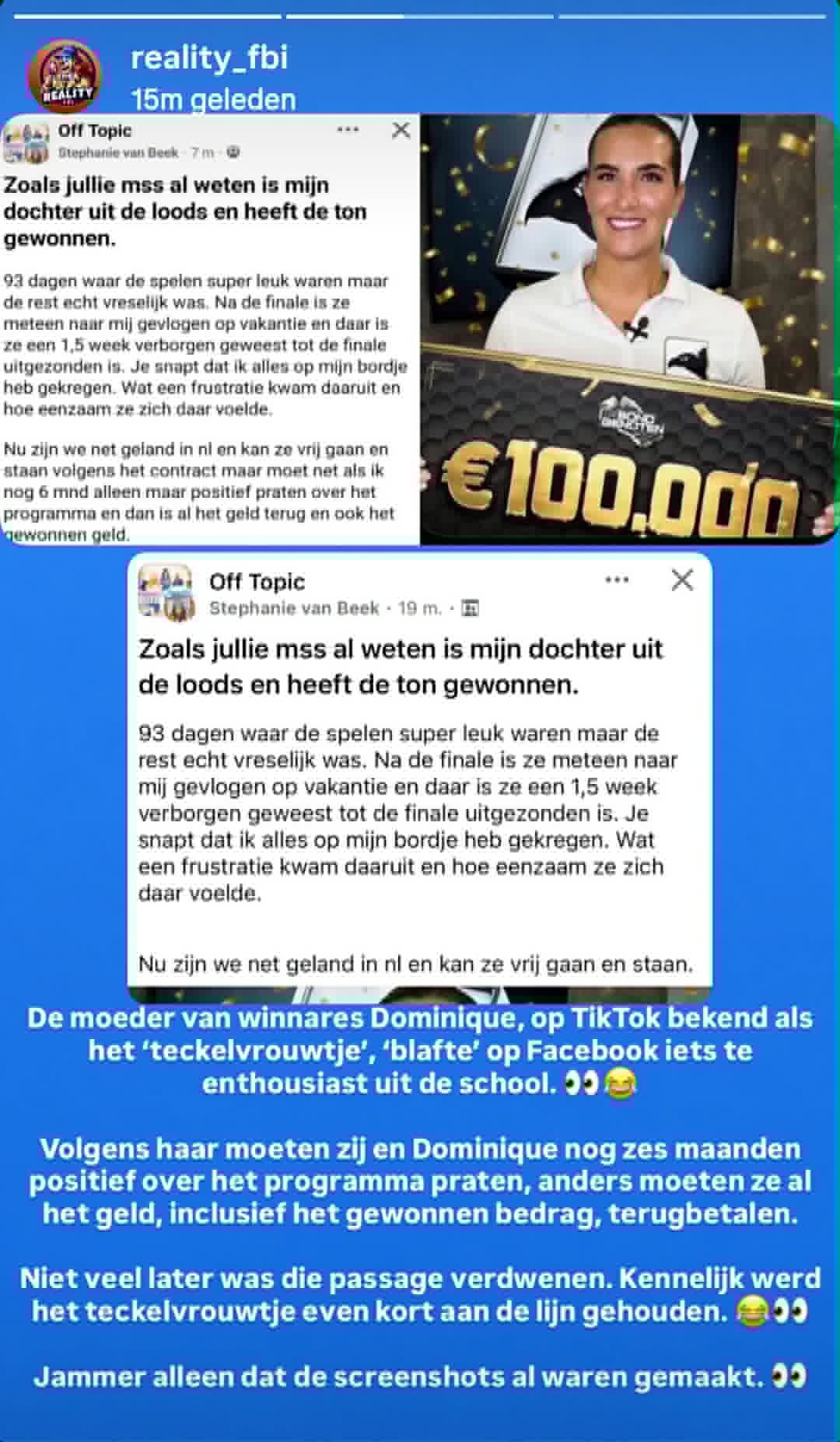 RealityFBI deelde de verwijderde Facebookpost