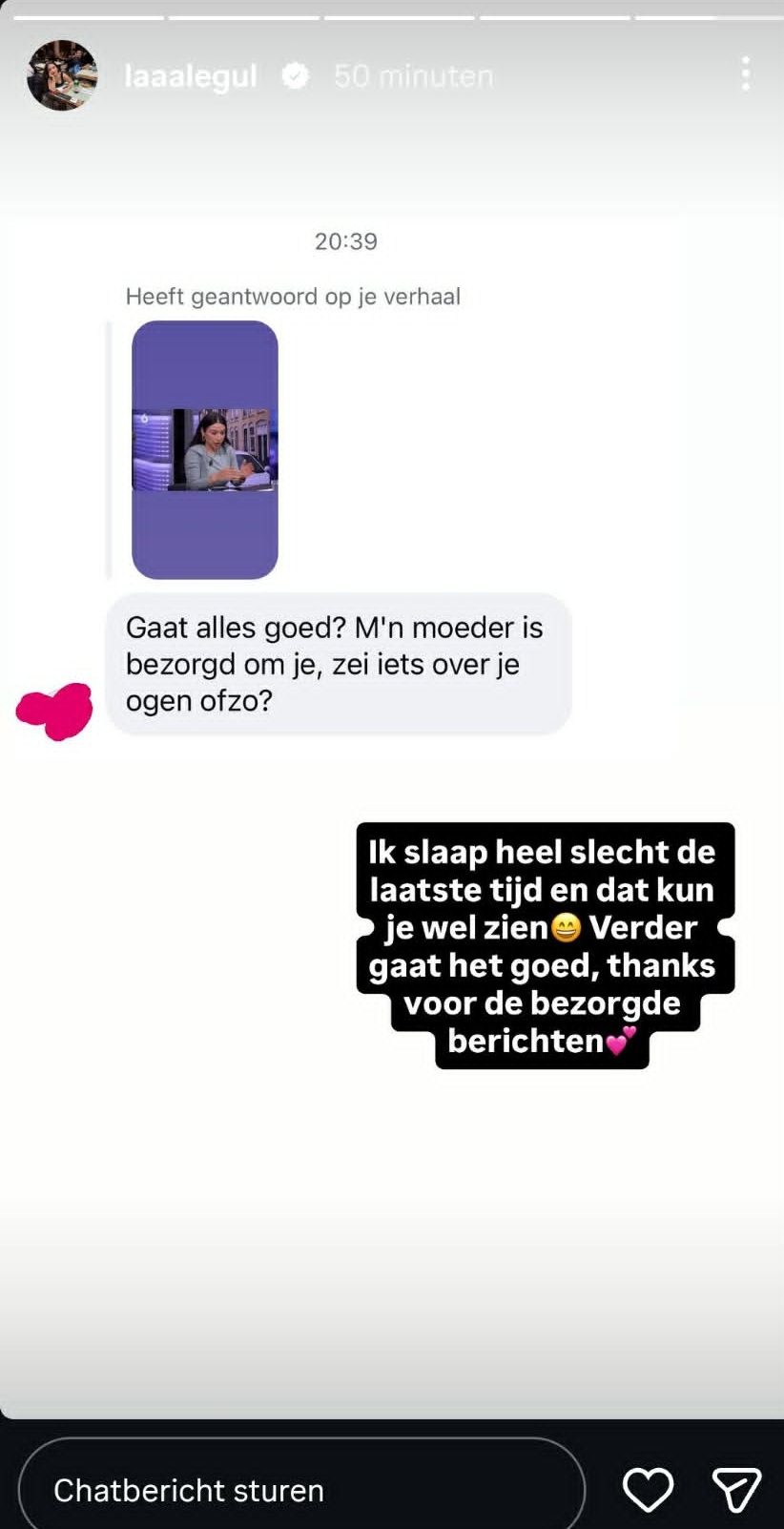 Lale staat haar bezorgde volgers te woord. 