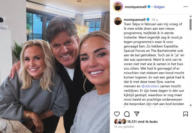 Instagram-bericht van Monique Westenberg.