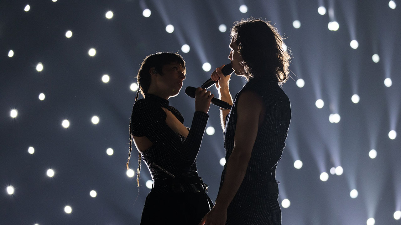 Mia Nicolai & Dion Cooper tijdens de eerste repetities van het Eurovisie Songfestival 2023