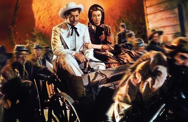 Clark Gable als Rhett Butler en Vivien Leigh als Scarlett in Gone with the Wild