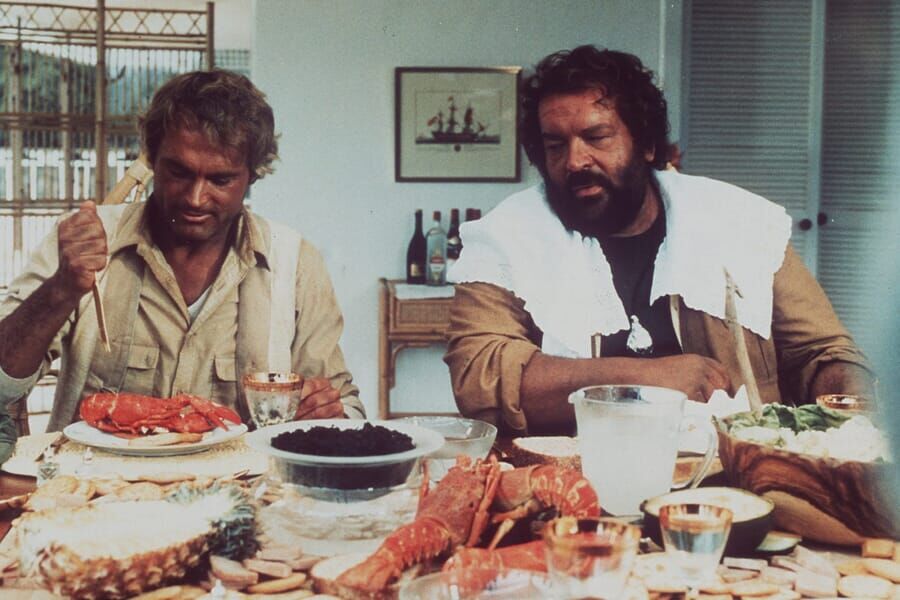 Bud Spencer e Terence Hill diventano amici degli animali in I quattro pugni in Safari