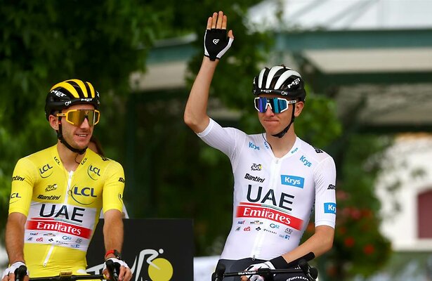 Adam Yates en Tadej Pogacar in Tour de France