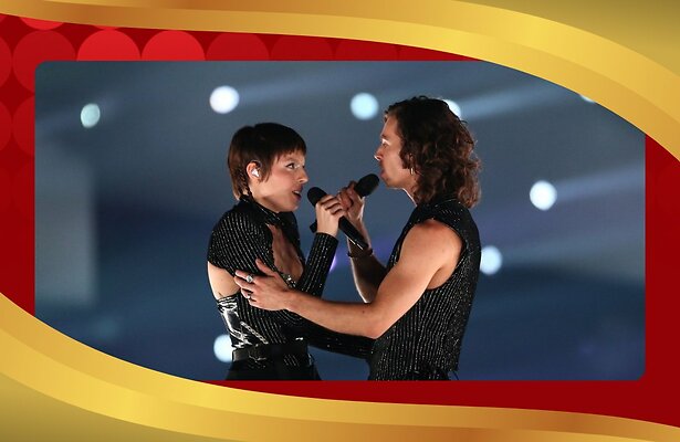 Mia en Dion tijdens het Eurovisie Songfestival 2023