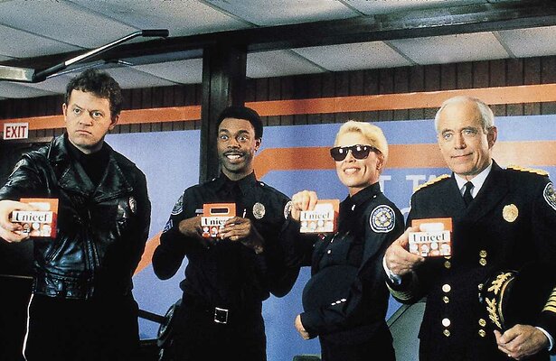 David Graf, Michael Winslow, Leslie Easterbrook in Police Academy