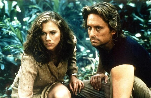 Kathleen Turner en Michael Douglas in Romancing the Stone