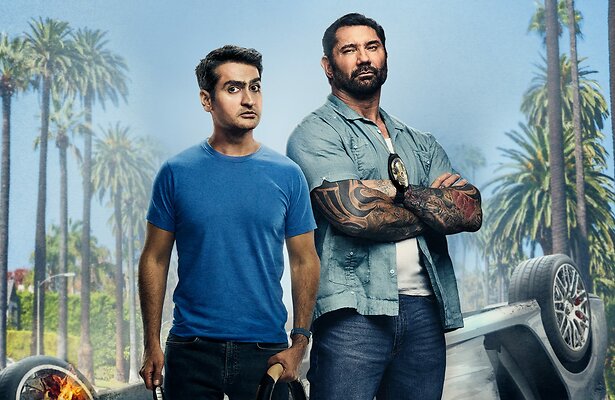 Kumail Nanjiani & Dave Bautista voor Stuber
