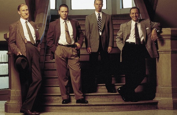 James Cromwell, Russell Crowe, Guy Pearce en Kevin Spacey in L.A. Confidential