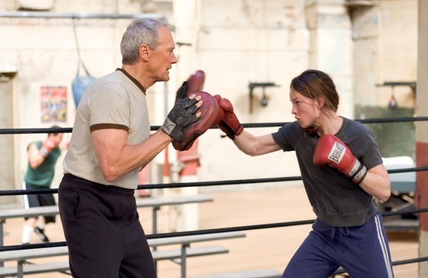 Hilary Swank als Maggie Fitzgerald en Clint Eastwood als Frankie Dunn in Million Dollar Baby