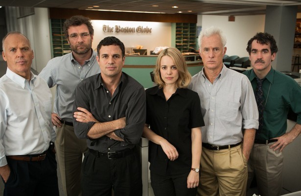Michael Keaton, Liev Schreiber, Mark Ruffalo, Rachel McAdams, John Slattery en Brian D'Arcy James in Spotlight