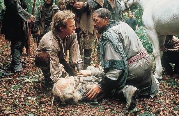 Kevin Costner en Morgan Freeman in Robin Hood: Prince of Thieves