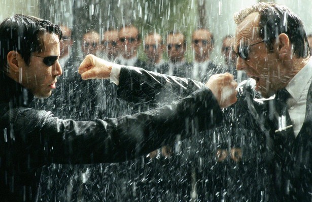 Keanu Reeves en Hugo Weaving in The Matrix Revolutations