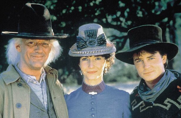 Christopher Lloyd, Mary Steenburgen en Michael J. Fox in Back to the Future Part III