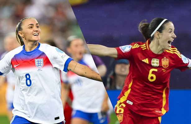 Georgia Stanway (Engeland) en Aitana Bonmati (Spanje)