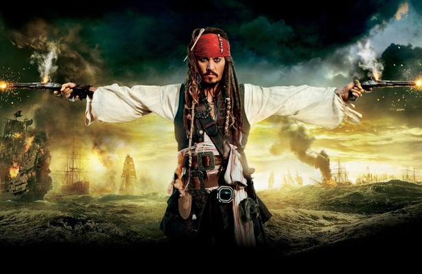Johnny Depp voor Pirates of the Caribbean: On Stranger Tides