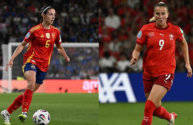 Aitana Bonmatí van Spanje en Ana-Maria Crnogorcevic van Zwitserland