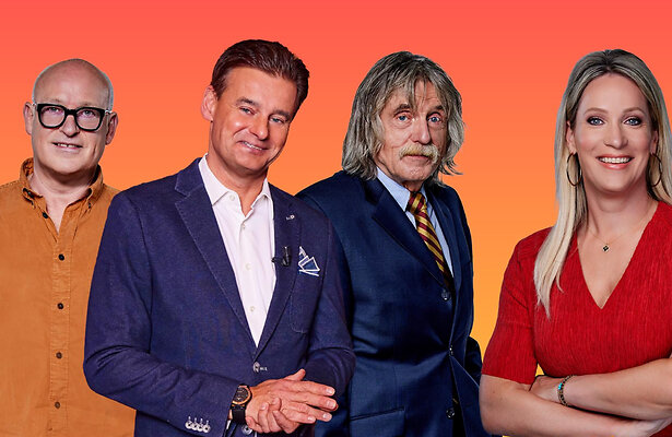 René van der Gijp, Wilfred Genee, Johan Derksen en Hélène Hendriks