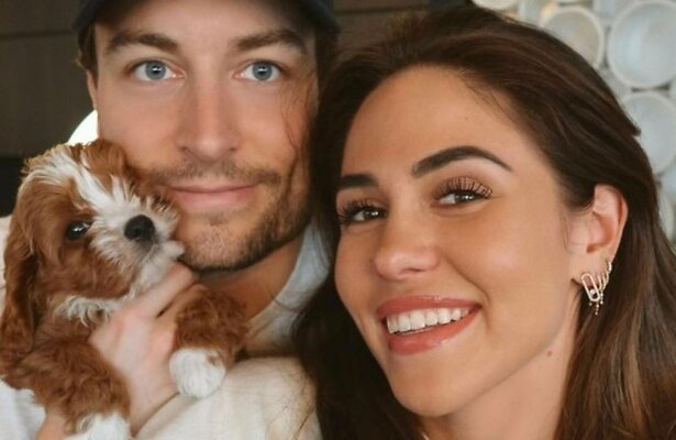 Viktor Verhulst met vriendin Sarah Puttemans en pup Joey