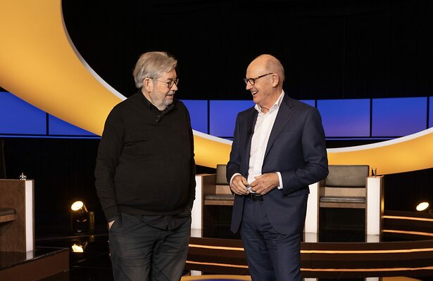 Philip Freriks en Maarten van Rossem voor De Slimste Mens