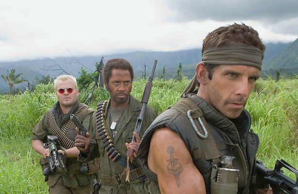 Ben Stiller, Robert Downey Jr. en Jack Black in Tropic Thunder