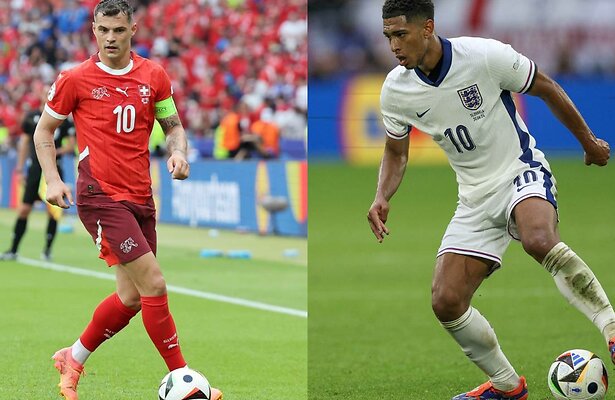 Granit Xhaka van Zwitserland en Jude Bellingham van Engeland
