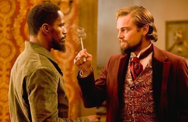 Jamie Foxx en Leonardo diCaprio in Django Unchained