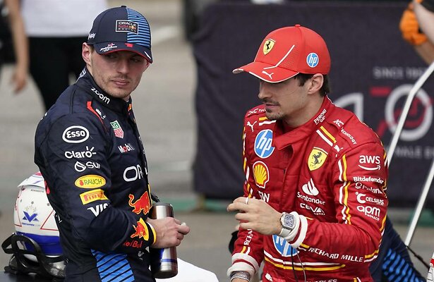 Max Verstappen en Charles Leclerc