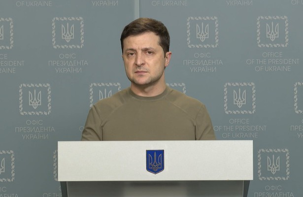 Een portret van de Oekraïense president Volodimir Zelenski
