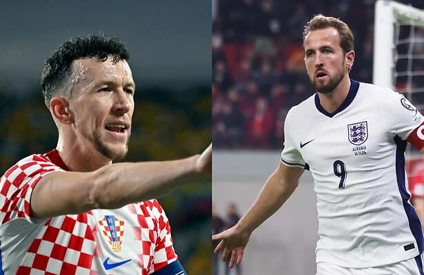 Ivan Perisic van Kroatië en Harry Kane van Engeland