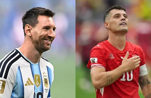 Lionel Messi van Argentinië en Granit Xhaka van Zwitserland