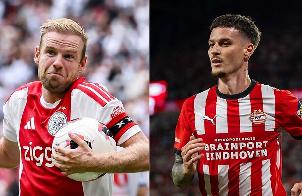 Davy Klaassen (Ajax) en Dennis Man (PSV)