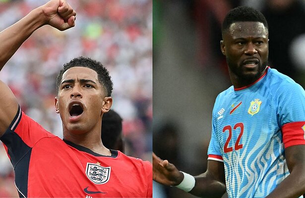 Jude Bellingham van Engeland en Chancel Mbemba van Congo