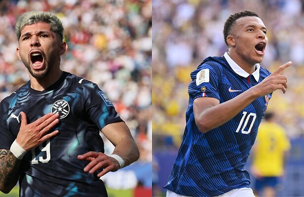 Julio Enciso van Paraguay en Kylian Mbappe van Frankrijk