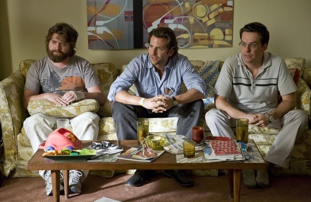 Zach Galifianakis, Bradley Cooper en Ed Helms in The Hangover