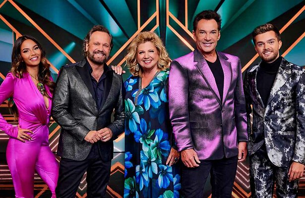 Monica Geuze, Carlo Boszhard, Loretta Schrijver, Gerard Joling en Buddy Vedder voor The Masked Singer 2023