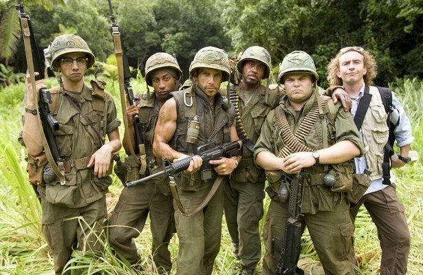 Jay Baruchel, Brandon T. Jackson, Ben Stiller, Robert Downey jr. en Jack Black in Tropic Thunder