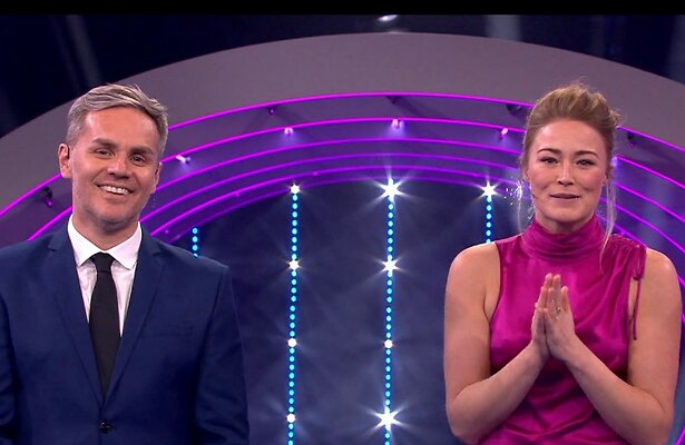 Presentatoren vorig seizoen Geraldine Kemper en Peter van de Veire.