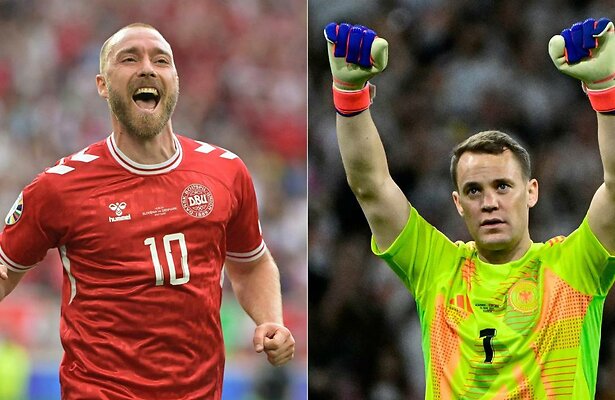 Christian Eriksen van Denemarken en Manuel Neuer van Duitsland