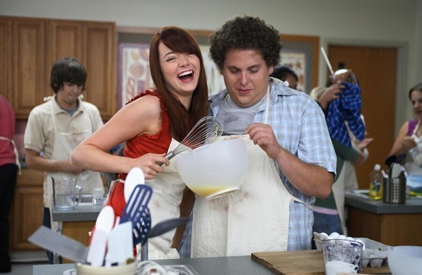 Emma Stone en Jonah Hill in Superbad